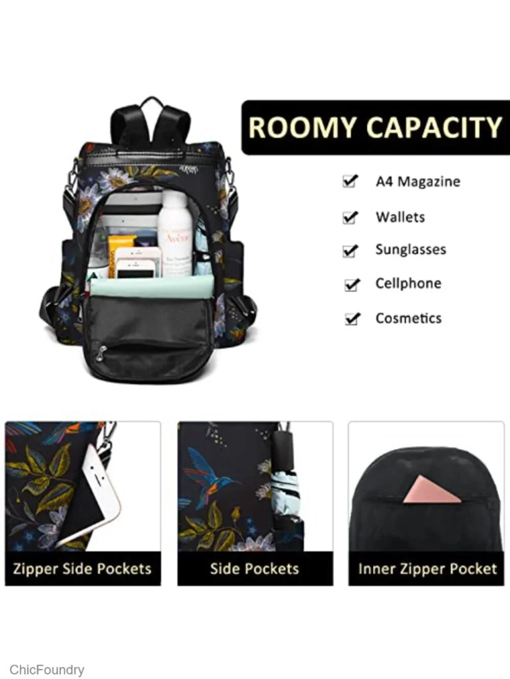 Waterproof Nylon Oxford Backpack Purse for Women Anti-Theft Travel Daypack with